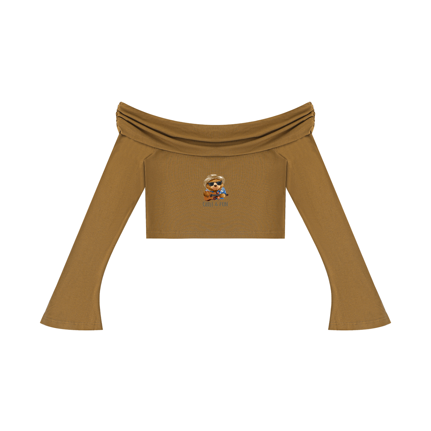 Women's Off-the-Shoulder Bell Sleeve Crop T-Shirt